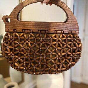 Vintage 60s Wood Bead Purse Made in Korea - GREAT CONDITION!